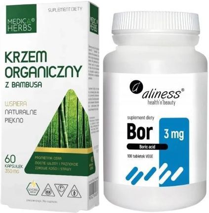 Zestaw Bor 3 mg (kwas borowy) x 100 tabletek vege + Krzem organiczny z bambusa, Aliness/Medica Herbs