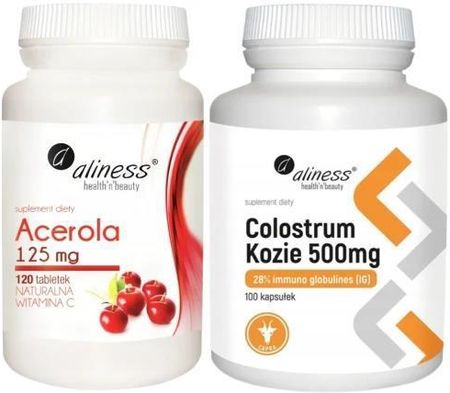 Zestaw Acerola 125 mg x 120 tab + Colostrum Kozie 28% IG 500 mg Aliness
