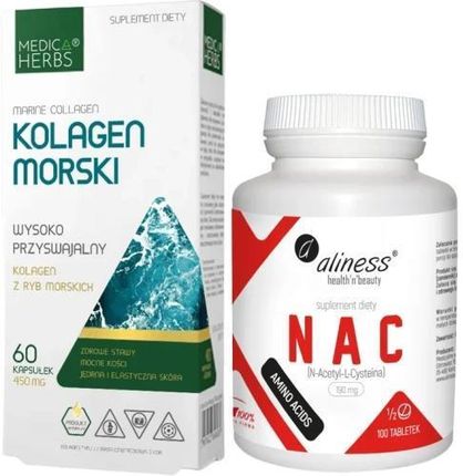 Zestaw Kolagen morski + NAC N-Acetyl L-Cysteina 190mg 100tab, Medica Herbs/Aliness