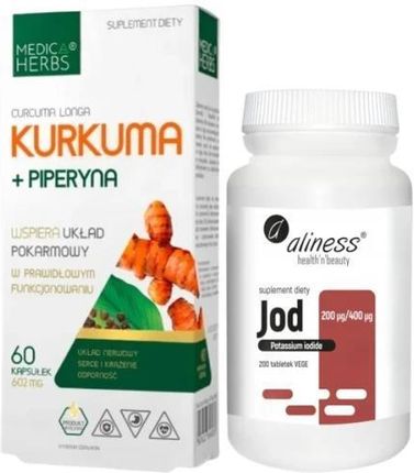 Zestaw Kurkuma + piperyna + Jod, Medica Herbs/Aliness