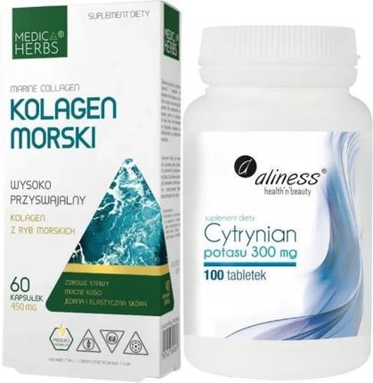 Zestaw Kolagen morski + Cytrynian potasu 300 mg x 100 tabletek VEGE, Medica Herbs/Aliness