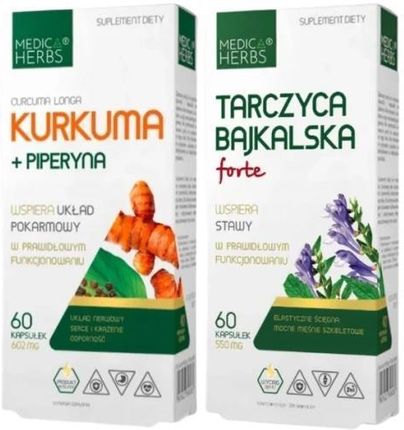Zestaw Kurkuma + piperyna + Tarczyca bajkalska Forte, Medica Herbs