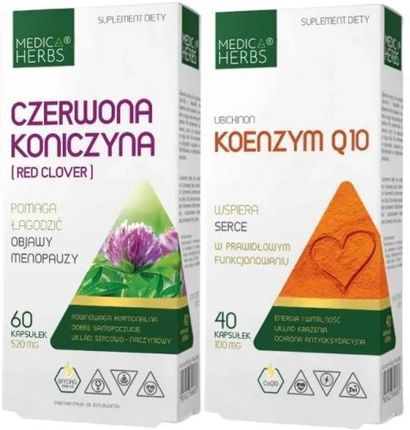 Zestaw Czerwona koniczyna (Red clover) + Koenzym Q10 Ubichinon, Medica Herbs