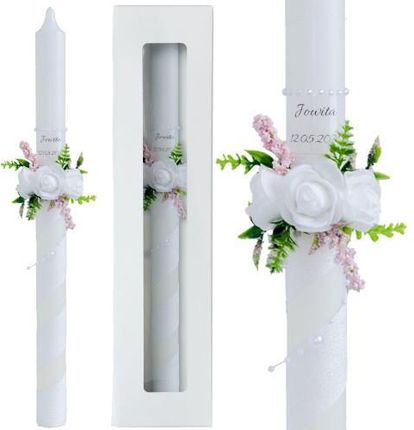 Świeca do Chrztu Świętego z personalizacją zdobiona kwiatami SC-118