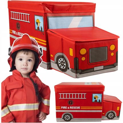 Pojemnik Na Zabawki Skrzynia Organizer Z Pokrywą Kufer Pufa Straż Pożarna