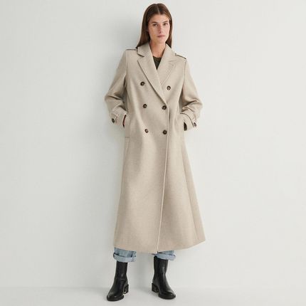 Reserved - Dwurzędowy płaszcz z wełną - Brązowy