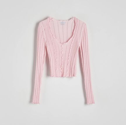 Reserved - Sweter ze strukturalnej dzianiny - Różowy