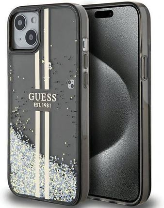Guess Iphone 14 Plus 15 Hard Liquid Brokat Gold Stripes Czarne (3666339223533)