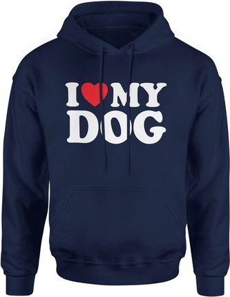 I love my dog kocham mojego psa Męska bluza z kapturem (L, Granatowy)