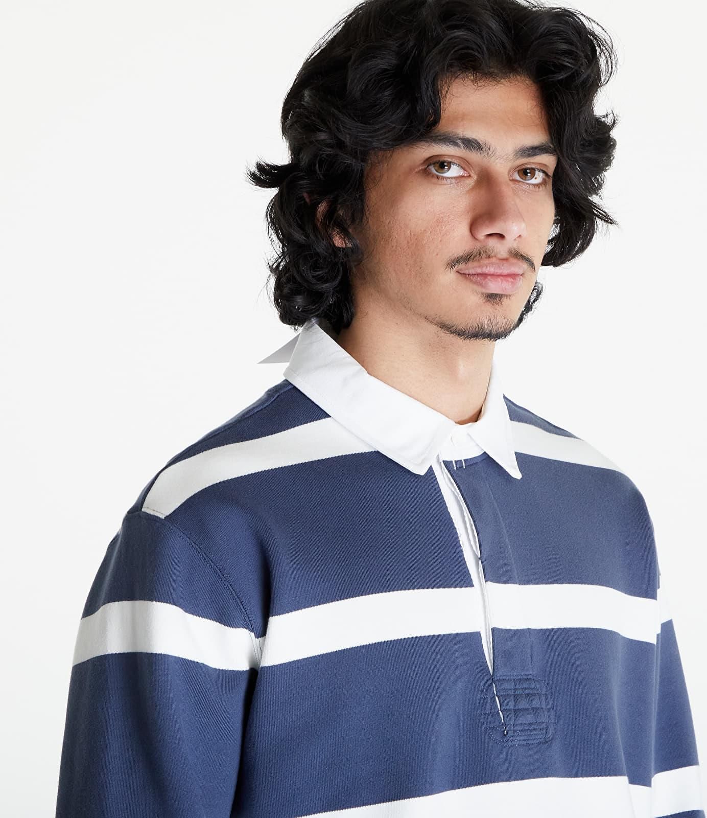 Nike Life Men's Striped Heavyweight Rugby Shirt Thunder Blue