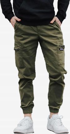 Spodnie Męskie Materiałowe Bojówki Jogger Oliwka Khaki Jigga Wear Cargo L