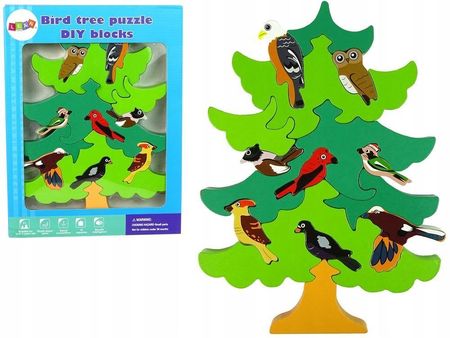Leantoys Duże Klocki Drewniane Edukacyjne Drzewo Ptaki