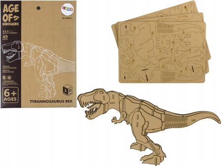 Leantoys Drewniane Puzzle Przestrzenne 3D T-Rex Składanka Edukacyjna 22 Elementy