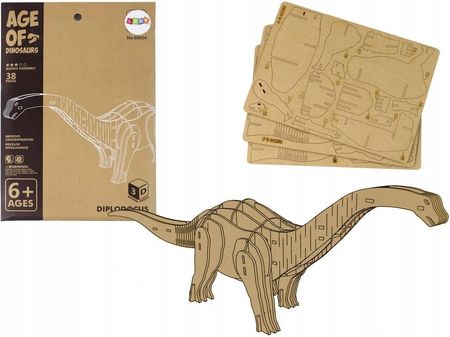 Leantoys Drewniane Puzzle Przestrzenne 3D Brontozaur Składanka Edukacyjna 38 Element