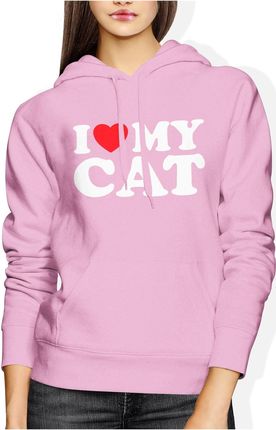 I love my cat kocham mojego kota Damska bluza z kapturem (S, Różowy)
