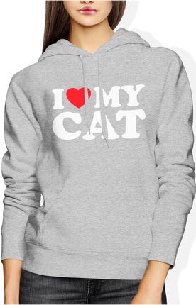 I love my cat kocham mojego kota Damska bluza z kapturem (L, Szary)