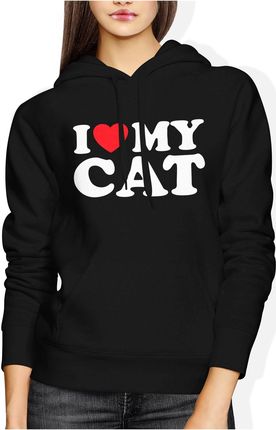 I love my cat kocham mojego kota Damska bluza z kapturem (XXL, Czarny)
