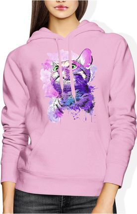 Kotek dla kociarzy kot Damska bluza z kapturem (S, Różowy)