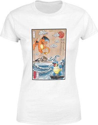 Pokemon charizard blastoise Damska koszulka (XL, Biały)