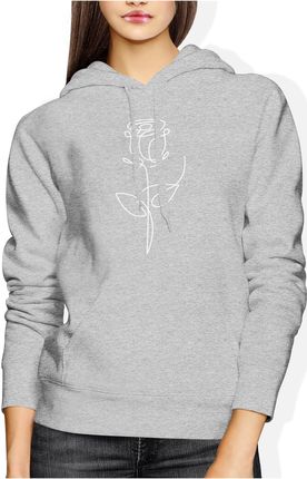 Róża minimalistyczna z kwiatem Damska bluza z kapturem (S, Szary)