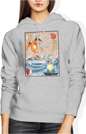 Pokemon charizard blastoise Damska bluza z kapturem (S, Szary)