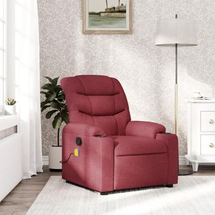 vidaXL Rozkładany Fotel Masujący Winna Czerwień Obity Tkaniną 374159