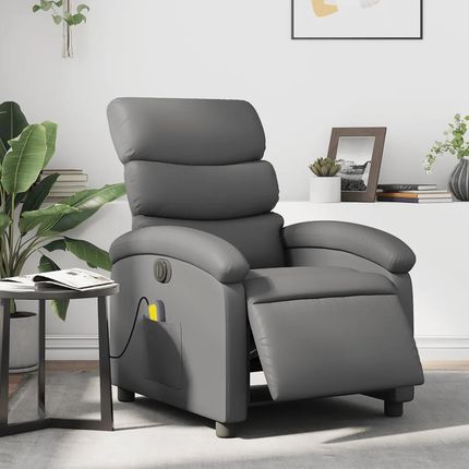 vidaXL Rozkładany Fotel Masujący Elektryczny Szary Sztuczna Skóra 3204036