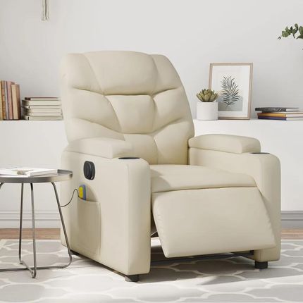 vidaXL Rozkładany Fotel Masujący Elektryczny Kremowy Sztuczna Skóra 3204652