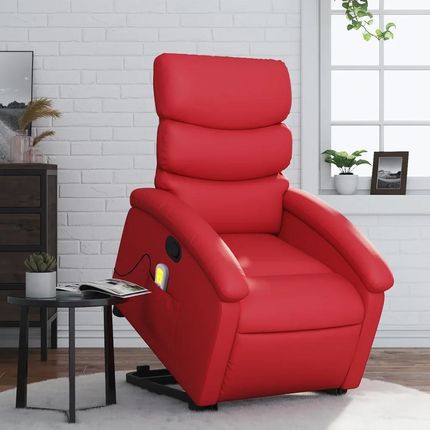 vidaXL Podnoszony Fotel Masujący Rozkładany Czerwony Ekoskóra 3204052
