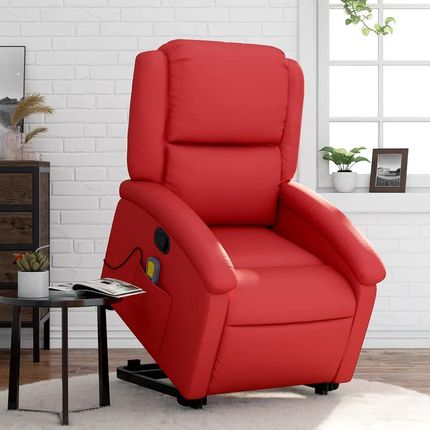 vidaXL Podnoszony Fotel Masujący Rozkładany Czerwony Ekoskóra 3204238