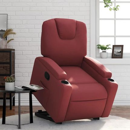 vidaXL Podnoszony Fotel Rozkładany Winna Czerwień Sztuczna Skóra 3204434