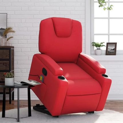 vidaXL Podnoszony Fotel Masujący Rozkładany Czerwony Ekoskóra 3204442