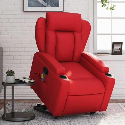 vidaXL Podnoszony Fotel Masujący Rozkładany Czerwony Ekoskóra 3204556