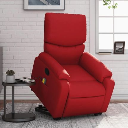vidaXL Podnoszony Fotel Masujący Rozkładany Czerwony Ekoskóra 3204898