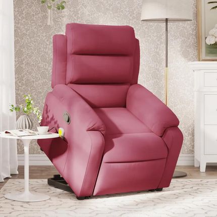 vidaXL Rozkładany Fotel Masujący Podnoszony Winna Czerwień Aksamit 3205108