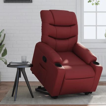 vidaXL Podnoszony Fotel Rozkładany Winna Czerwień Sztuczna Skóra 3206603