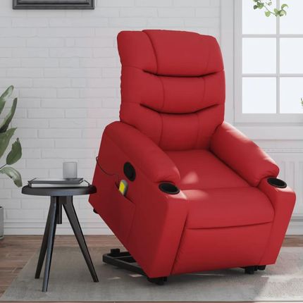 vidaXL Podnoszony Fotel Masujący Rozkładany Czerwony Ekoskóra 3206611