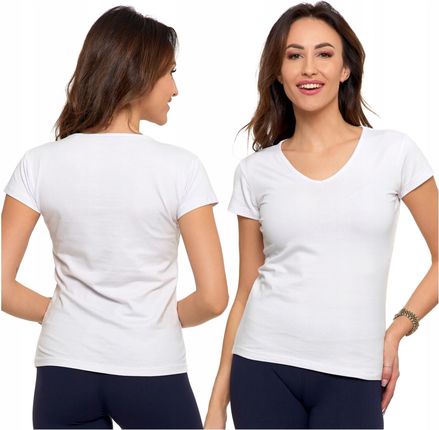 Biały T-shirt Damski Koszulka Z Krótkim Rękawem Bawełniana Basic Moraj XXL