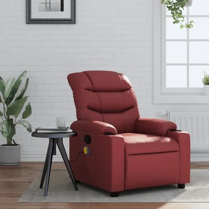 vidaXL Rozkładany Fotel Masujący Winna Czerwień Obity Sztuczną Skórą 374144