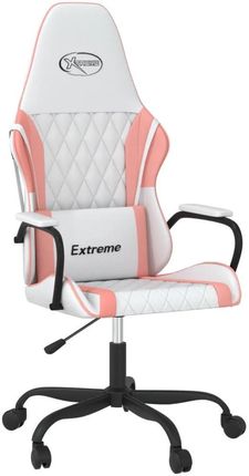 vidaXL Masujący fotel gamingowy, biało-różowy, sztuczna skóra 345542