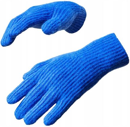 Rękawiczki plecione do telefonu z wycięciem na palce - niebieskie