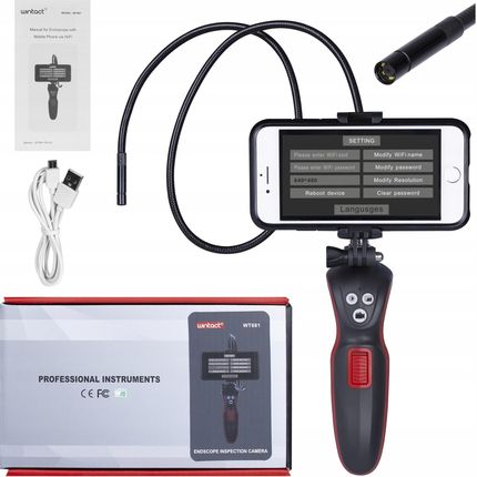 Wintact Endoskop Kamera Inspekcyjna 6Led Wifi Z Uchwytem Giętki I Sztywny Przewód WT6812
