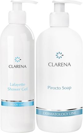 Clarena Dermatology Line & Body Zestaw: Żel Pod Prysznic Dla Skór Atopowych 250Ml + Mydło Z Cyklopiroksolaminą Do Częstego Higienicznego Mycia