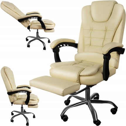 Fotel Obrotowy Biurowy Krzesło Biurowe Obrotowe Do Biurka Beżowy Z Podnóżek