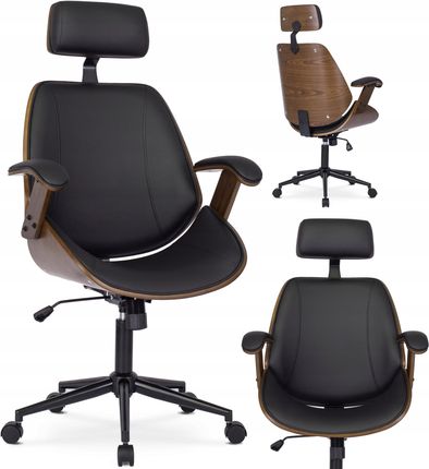 Fotel Biurowy Obrotowy Ekoskóra Krzesło Do Biurka Czarny Dąb Orzech Fabian