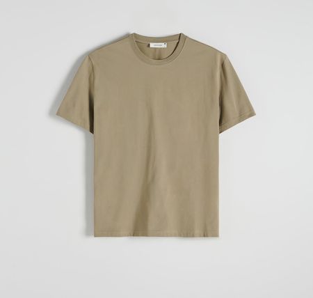 Reserved - Bawełniany t-shirt regular - Khaki