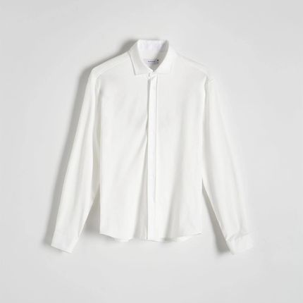 Reserved - Dzianinowa koszula slim fit - Biały