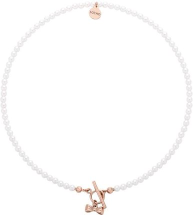 Naszyjnik z białych pereł SWAROVSKI® CRYSTAL z kokardką z różowego złocenia -40 cm