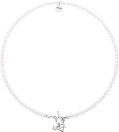 Srebrny naszyjnik z białych pereł SWAROVSKI® CRYSTAL z kokardką - 50cm