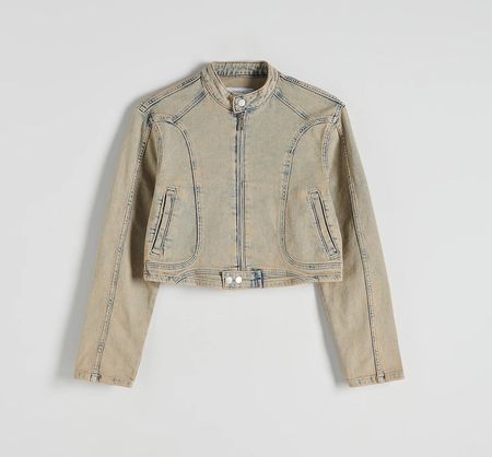 Reserved - Jeansowa kurtka z efektem dirty wash - Niebieski